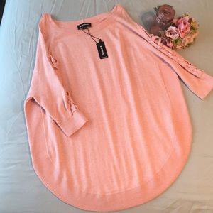 Express Lace-Up Cold Shoulder Circle Hem Sweater